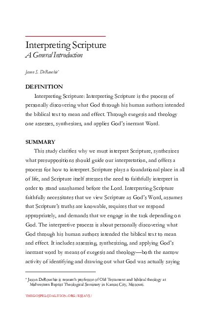 Interpreting Scripture: A General Introduction .
